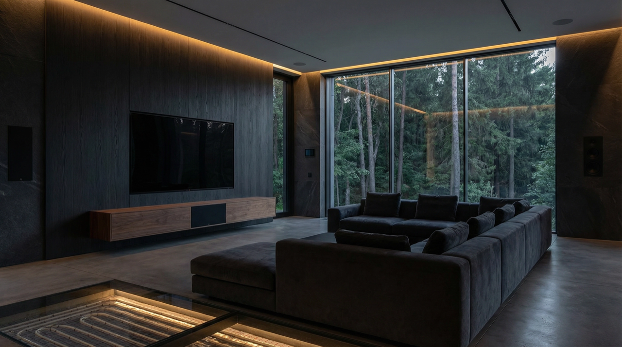 Luxuriöses Wohnzimmer mit integrierter Technik